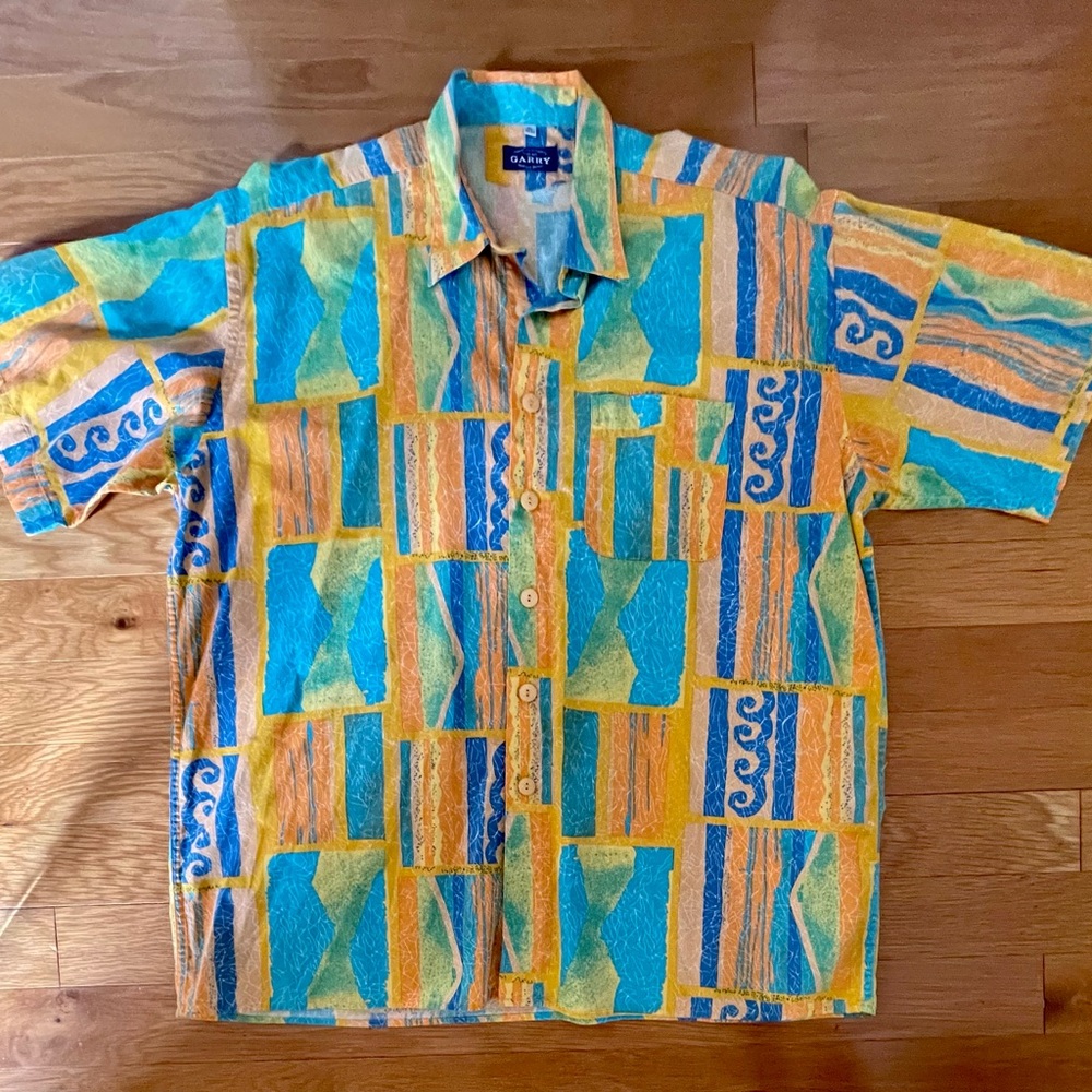 Vintage Bright Patterned Button Down Shirt - image 1